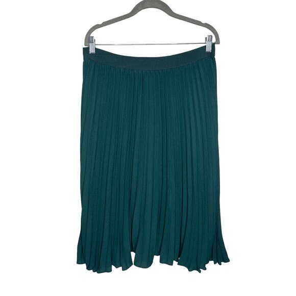 Kate Kasin Pleated Midi Swing Skirt Dark Green Elastic Waist Lined Women's 2XL - Picture 11 of 11